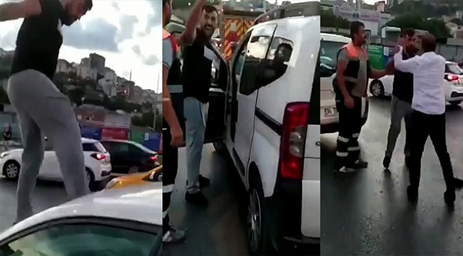 Trafikte kadına şiddet anları kamerada