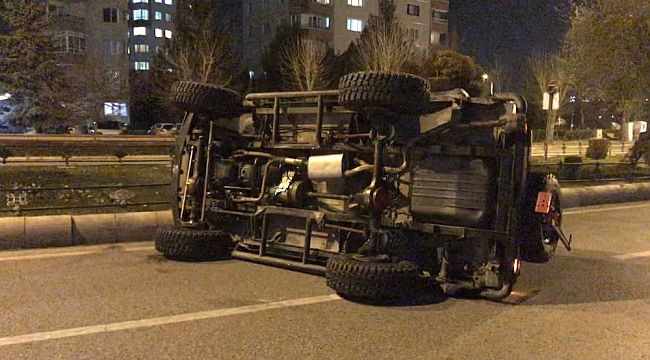 Araç takla attı, sürücüsü yara almadan kurtuldu