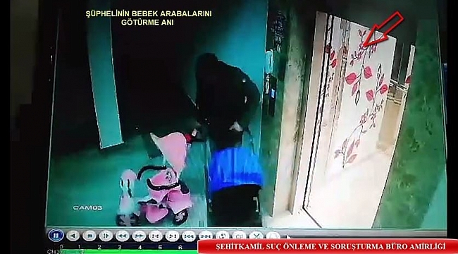 Bebek arabası hırsızlığı güvenlik kamerasına yansıdı