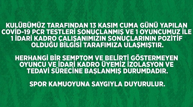 Frutti Extra Bursaspor'da 1'i oyuncu 2 kişinin Covid-19 testi pozitif çıktı