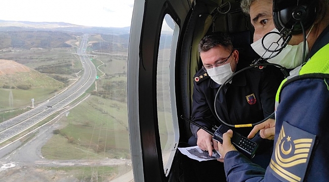 Jandarma, Kuzey Marmara Otoyolu'nu helikopterle denetliyor