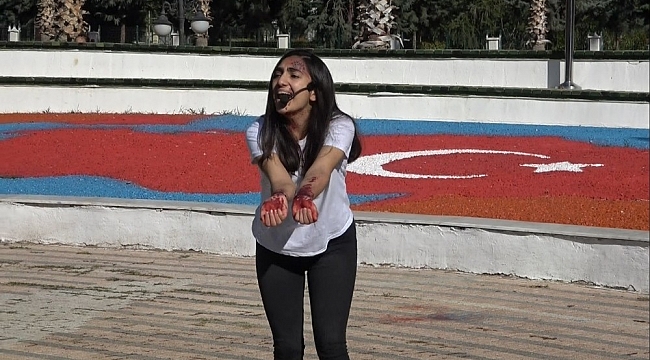 Kadına şiddete sokak tiyatrosu ile dikkat çektiler