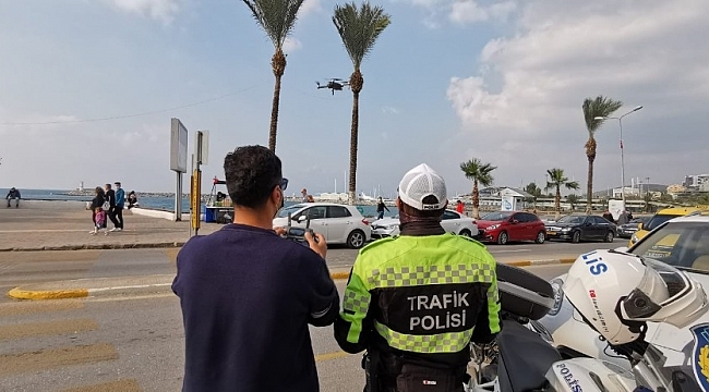 Kuşadası sahilinde drone ile trafik denetimi