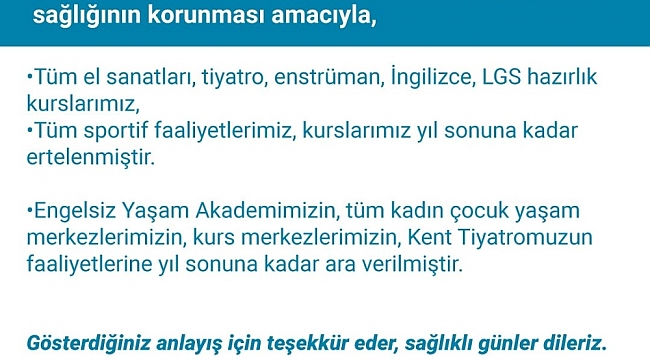 Merkezefendi Belediyesi yıl sonuna kadar bütün faaliyetlere ara verdi