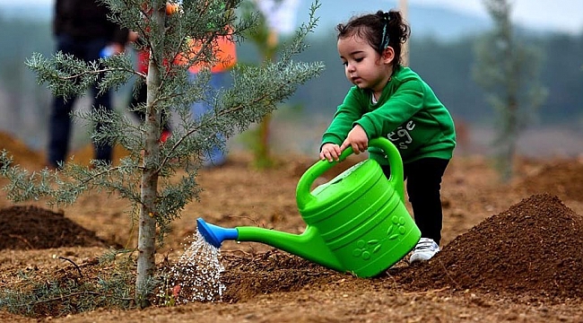 Minik Aylis fidanlarla birlikte büyüyor