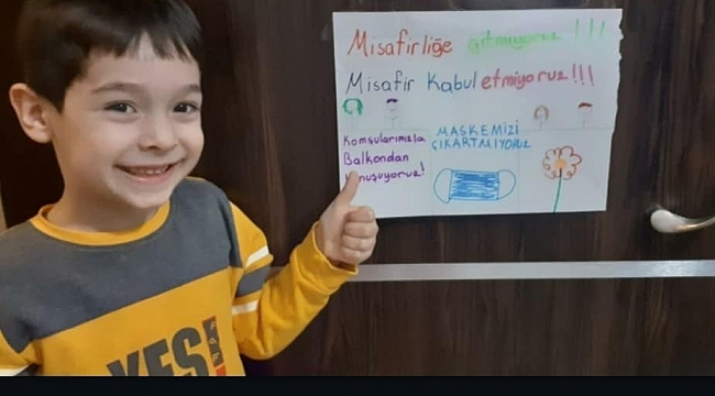 Öğrencilerden Korona virüse karşı resimli misafir uyarısı