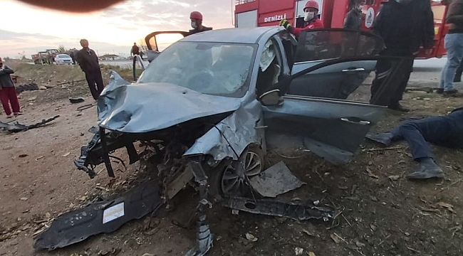 Yoldan çıkan otomobil, tarım aletlerine çarptı: 3 yaralı