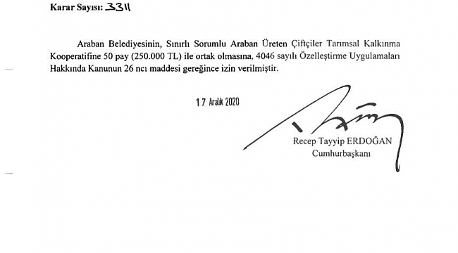 Araban ilçesine tarımsal kalkınma kooperatifi kuruluyor