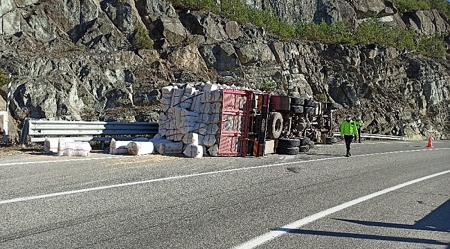 Artvin'de saman yüklü tır devrildi: 1 yaralı