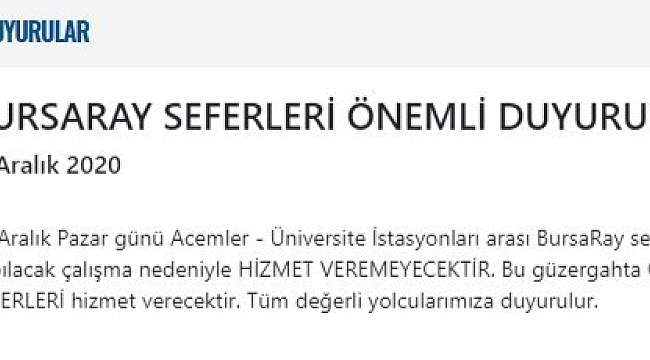 BursaRay çalışma saatlerine kısıtlama ve bakım düzenlemesi