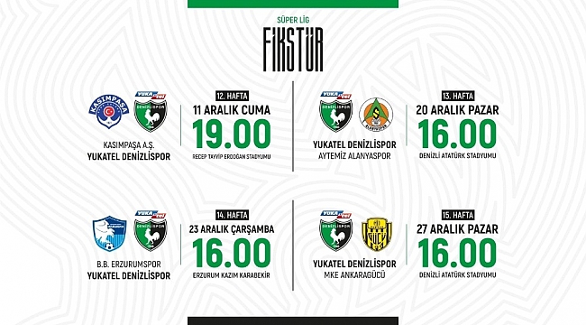 Denizlispor'un 4 haftalık maç tarihleri belli oldu