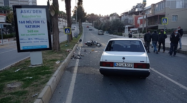 Kuşadası'nda motosiklet ile otomobil çarpıştı:1 ağır yaralı