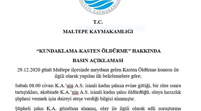 Maltepe Kaymakamlığından öğretim üyesi Aylin Sözer'in öldürülmesiyle ilgili açıklama