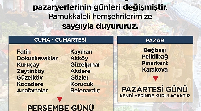 Pamukkale'de pazarların günü değişti