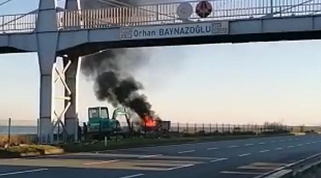 Rize'de seyir halindeki kamyon yandı