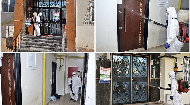 Şehitkamil'de covid vakası görülen binalar dezenfekte ediliyor