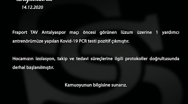 Sivasspor'da 1 kişiye daha korona virüs bulaştı!