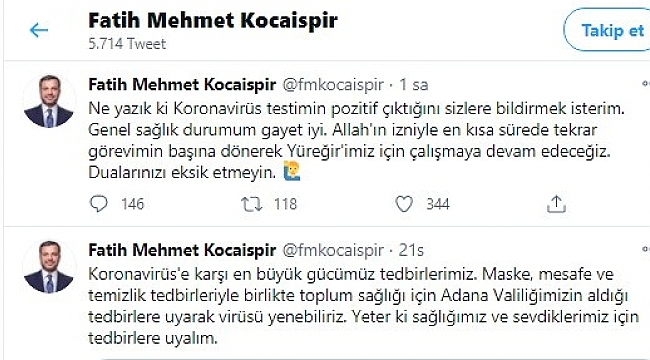 Yüreğir Belediye Başkanı Kocaispir koronaya yakalandı