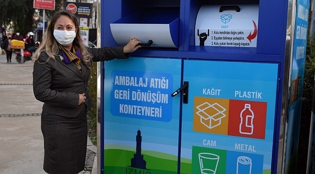 Ambalaj atıkları için geri dönüşüm konteynerleri yerleştiriliyor