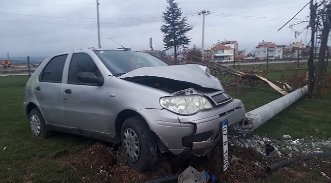 Aydınlatma direğini çarparak deviren otomobilde 3 kişi yaralandı