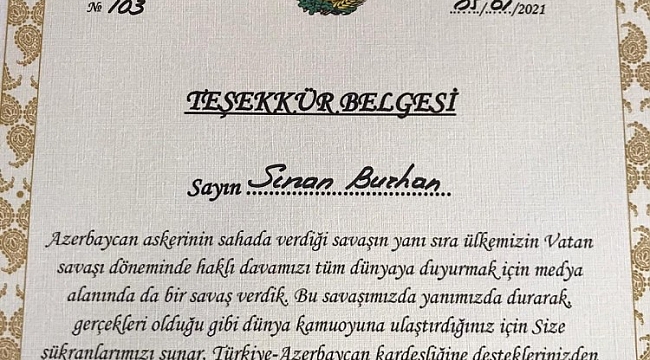 Azerbaycan'dan Anadolu Yayıncılar Derneği ve gazetecilere teşekkür belgesi