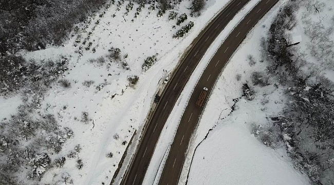 Bartın'da eşsiz kar manzarası drone ile havadan görüntülendi
