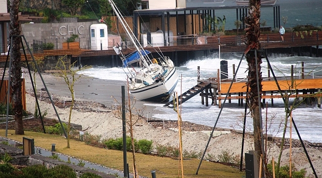 Bodrum'da fırtına kabusu: Balıkçı tekneleri battı, yelkenli gulet karaya oturdu