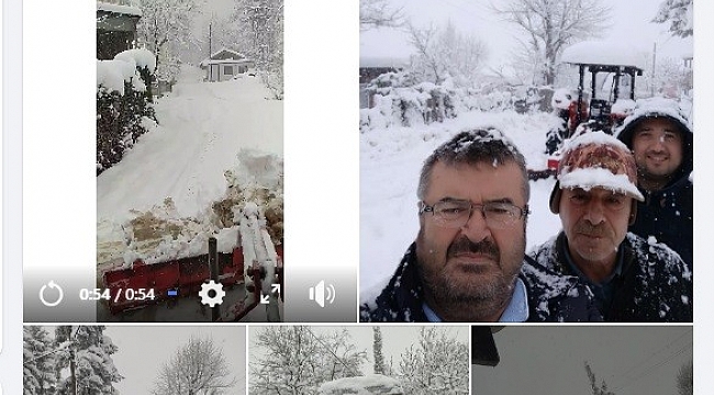 Karla kaplı yolları kendi imkanlarıyla açan muhtarın paylaşımı gülümsetti