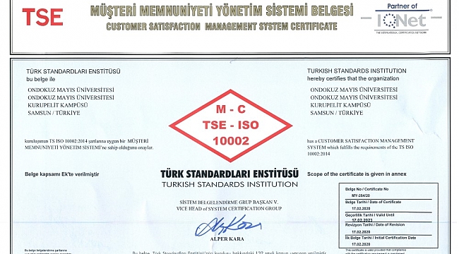 OMÜ'nün kalitesi tescillendi