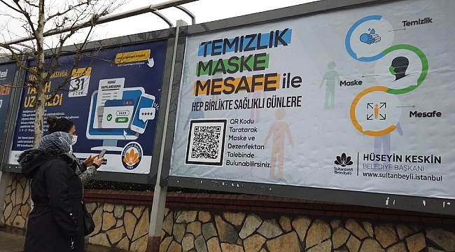 Sultanbeyli Belediyesi billboardlar üzerinden maske dağıtımına başladı