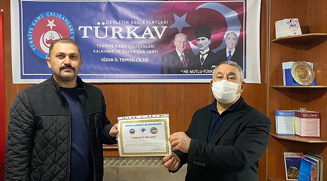 Ünsal'dan TÜRKAV İl Başkanına teşekkür belgesi