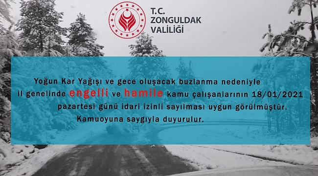 Zonguldak'ta engelli ve hamile kamu çalışanlarına idari izin