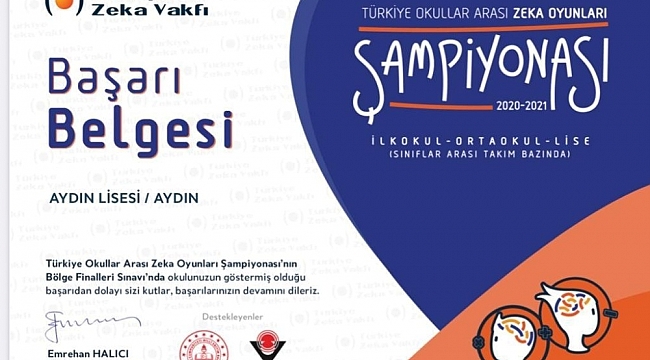 Aydın Lisesi, Zeka Oyunları Şampiyonası Türkiye Finalleri'ne katılacak