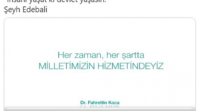 Bakan Koca'dan 'insanı yaşat ki devlet yaşasın' paylaşımı