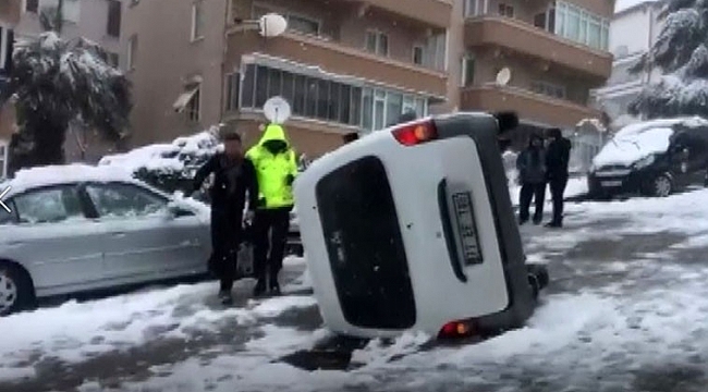 Bursa'da buz tutan yollardan sürücü manzaraları