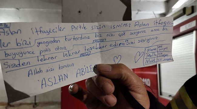 Çocuklardan itfaiyecilere tebessüm ettiren not