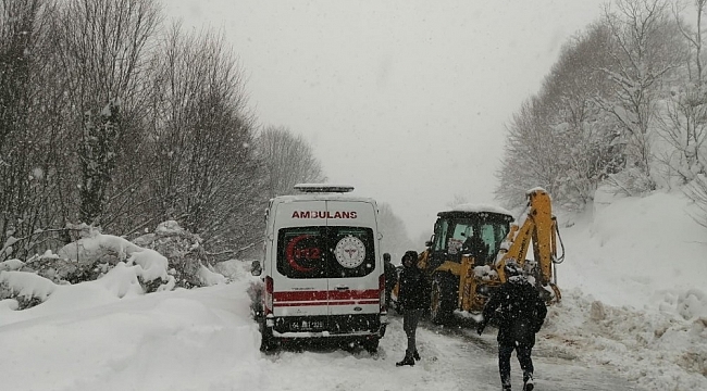 Hasta taşıyan ambulans kara saplandı, yardımına mahalleli koştu