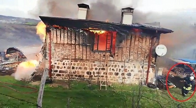 İtfaiye eri, alevler içinde yanarak çöken evin altında ölümden döndü