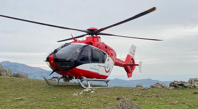 İzmir'de dağlık alanda yaralanan kadının imdadına hava ambulansı yetişti