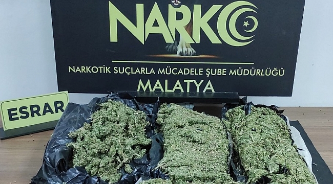 Malatya'da 3 kilo esrar ele geçirildi