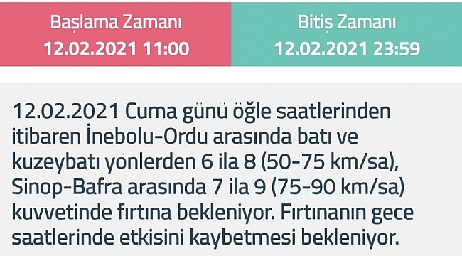 Meteoroloji'den fırtına uyarısı