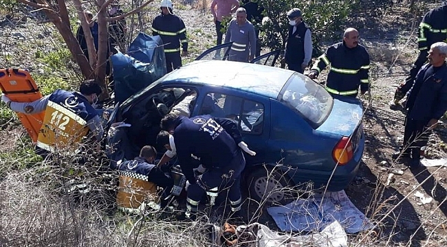 Şarampole uçan aracın sürücüsü hayatını kaybetti, eşi yaralandı
