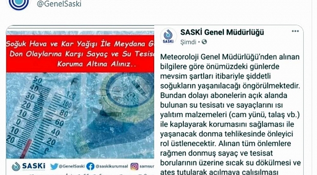 SASKİ'den 'don' uyarısı
