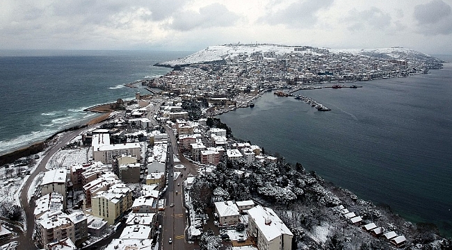 Sinop'ta kar güzelliği havadan görüntülendi