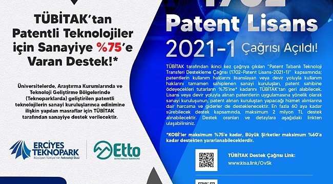 TÜBİTAK'tan Patentli Teknolojiler için Sanayiye %75'e Varan Destek