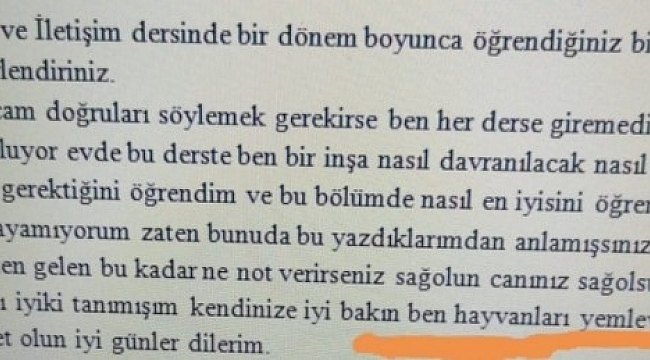 Üniversite öğrencisinden final sınavında tebessüm ettiren cevap