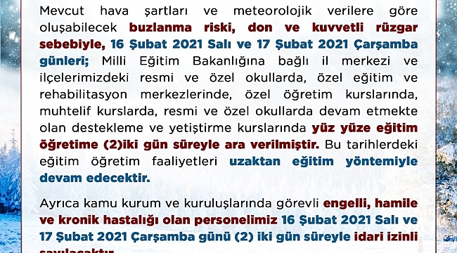 Uşak'ta okullar 2 gün daha tatil edildi