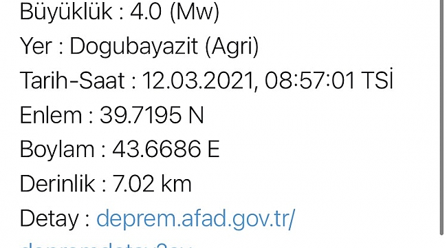 Ağrı'da 4 büyüklüğünde deprem