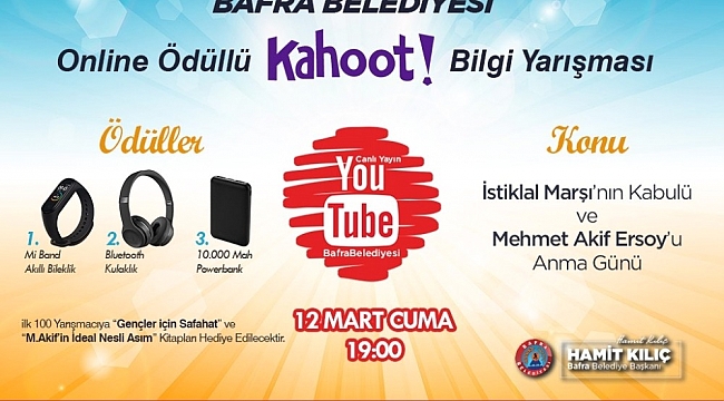 Bafra Belediyesi'nden genel kültür temalı ödüllü online bilgi yarışması