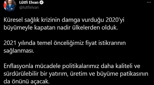Bakan Elvan: "2020'yi büyümeyle kapatan nadir ülkelerden olduk"
